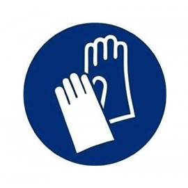 CIRCULAR ADHESIVE SIGN "GLOVES MANDATORY" 9CM