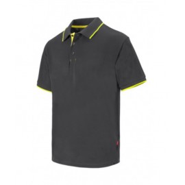 TWO-TONE POLO SHIRT WITH STRIPE M/C GRAY/FLUO YELLOW 3XL