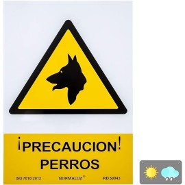 SEÑAL PELIGRO "CUIDADO CON EL PERRO" PVC 0,7MM 210X300MM